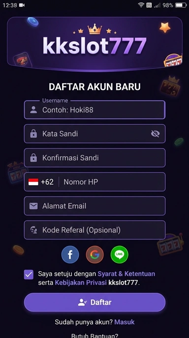 Tampilan halaman daftar kkslot777